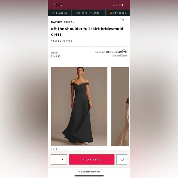 David’s Bridal black off the shoulder prom/formal dress - Picture 3 of 3